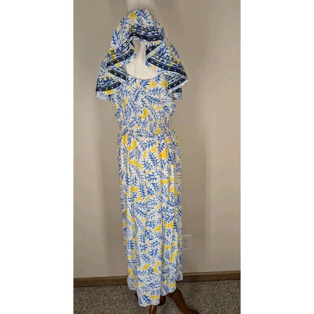 Skies Are Blue Yellow Floral Off The Shoulder Ruffle Midi Dress Size Medium - Picture 5 of 15